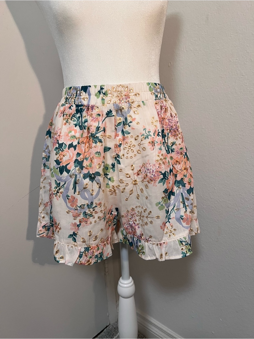 Zane Cream Floral Off-Shoulder Blouse with Pink & Green Accents